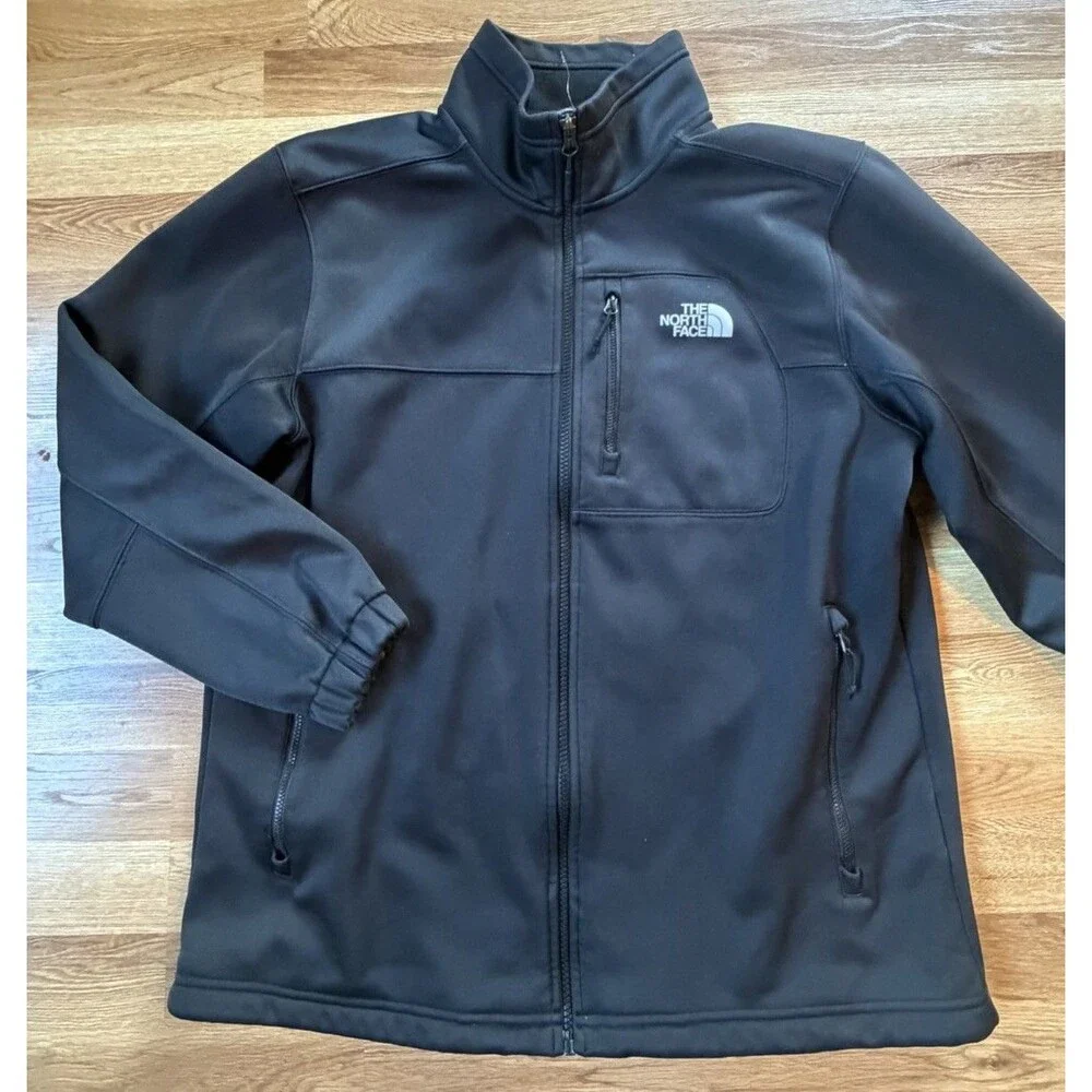 The North Face Apex Jacket Mens Large Black Softshell Windbreaker Full Zip Sz L